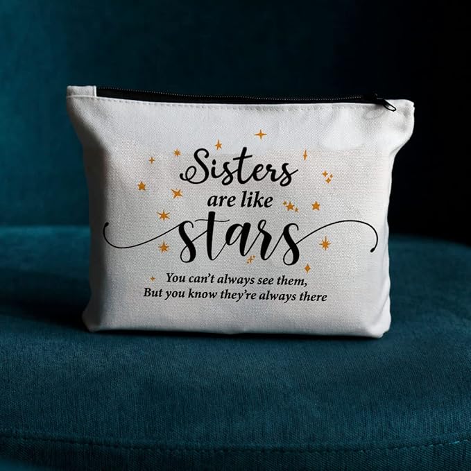 JIUWEIHU Sister Gifts, Sister Gift from Sisters Brother, Sister Christmas Birthday Graduation Gifts, Gift for Big Little Sister Soul Sister Makeup Bag- Sister are Like Stars Makeup Bag
