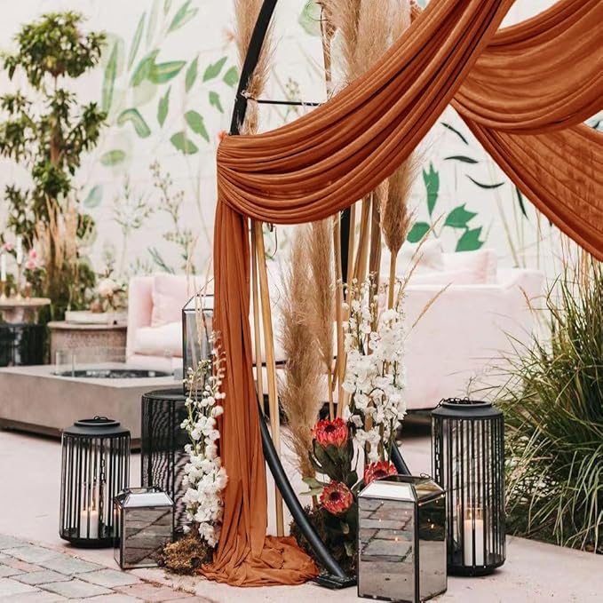 Wedding Arch Draping Fabric 30'' x 18FTSheer Chiffon Arch Drape Backdrop 2 Panel Terracotta Drapes for Photo Booth Bridal Shower Church Decor Newborn Photography Outdoor Party