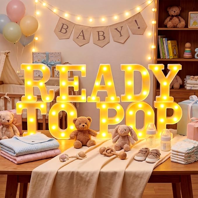 Honoson 10 Pcs Ready to Pop Baby Shower Decorations Ready to Pop Lights up Sign Red Coquette Soda Theme LED Lights Sign for Baby Shower Gender Reveal Birthday Party Decor