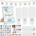 201 Pcs Baby Shower Set Baby Shower Game Sign Baby Bib Bodysuit White Baby Bib Newborn Bodysuit Baby Shower White Decorating Kit(New Blue Bear)