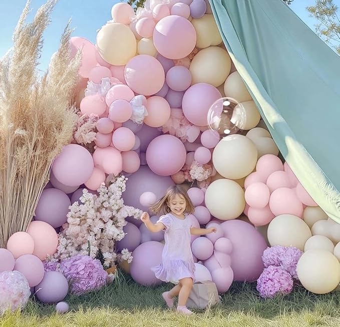 Pastel Pink Purple Balloon Arch Double Stuffed, Light Pink Lavender Lilac Ivory Balloon Garland Kit with Bobo Latex for Baby Shower Bridal Wedding Princess Birthday Valentines Party Decoration