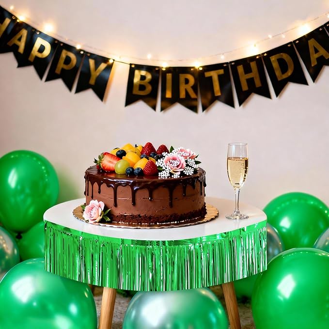 4 Packs Foil Fringe Garland Tinsel Streamers Shiny Wall Hanging Birthday Banner Backdrop for Graduation Wedding Anniversary Celebration Happy Birthday Party Decorations Green