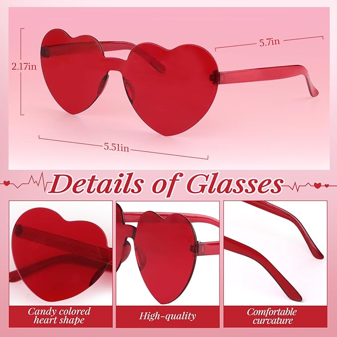 Valentines Day Heart Headband and Heart Glasses, 6 Pcs Each, Costume Cosplay Accessories for Kids Adults, Party Supplies, Romantic Gift