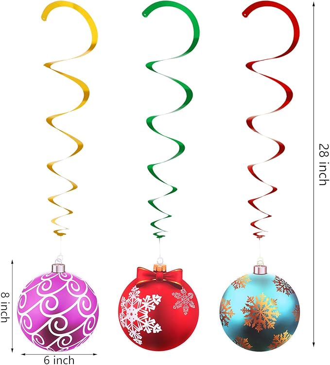 Skylety 36 Pcs Christmas Hanging Foil Swirl Decorations Party Ceiling Foil Swirl Decorations Christmas Ball Sign Snowflake for Ceiling Indoor Outdoor Holiday Party Supplies(Delicate Style)