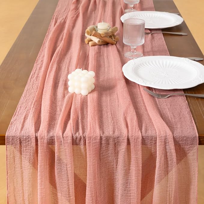 Socomi Cheesecloth Table Runner Rose Gold Easter Spring Gauze 120 Inch Rustic Boho Cheese Cloth Runner for Wedding Party Baby Bridal Shower Centerpiece Decoration Holiday Home Decorations