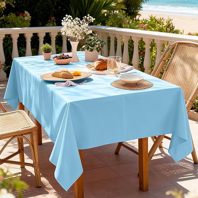 Light Blue Tablecloth - 3 Pack 54" × 108" Rectangle Disposable Light Blue Plastic Table Cloth, Waterproof Table Cover for Party, Holiday & Gathering Use