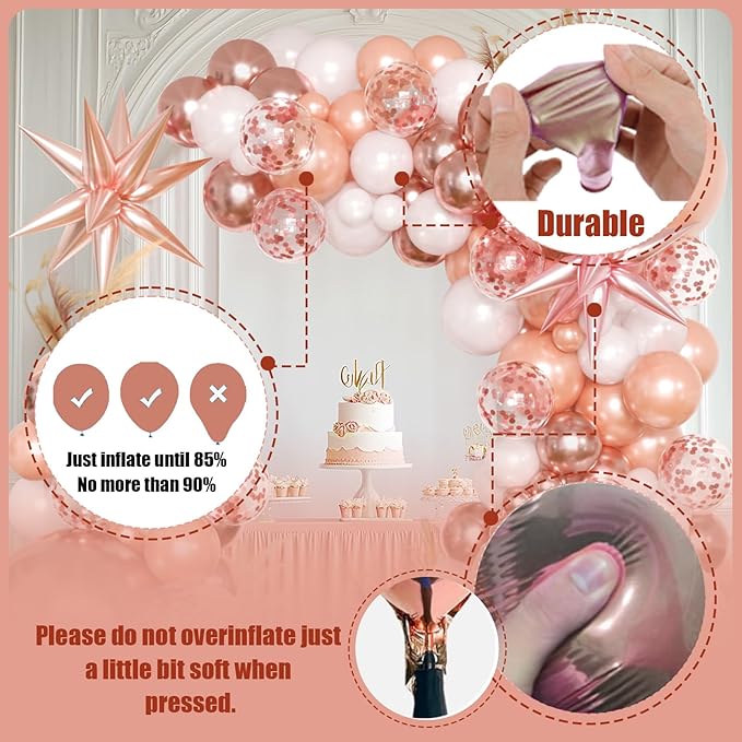 Rose Gold Balloon Arch Kit Garland, Rose Gold Birthday Decorations for Girls Women Bachelorette Bridal Shower Baby Shower Bridal Shower 2026 Graduation Party Anniversary Decorations