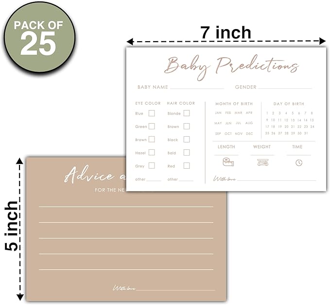 Baby Predictions and Advice Cards, 5" x 7" Minimalism Baby Shower Predictions Cards, Daily Party Games & Activities Favors for Newparents - G02