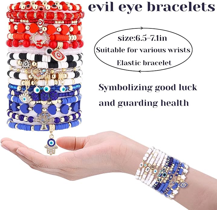Cooluckday 36 Pcs Holiday Heishi Surfer Bracelets for Women Bulk Easter Mother's Day Christmas St. Patrick's Day Mardi Gras Bracelet Stackable Stretch Friendship Bracelets Set