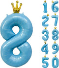 Blue Number 8 Balloon with Crown, 40 inch Blue Number Balloon 8th Birthday Party Decoration BlueCrown Balloons 0-9 for Birthday Party Anniversary Decorations Supplies