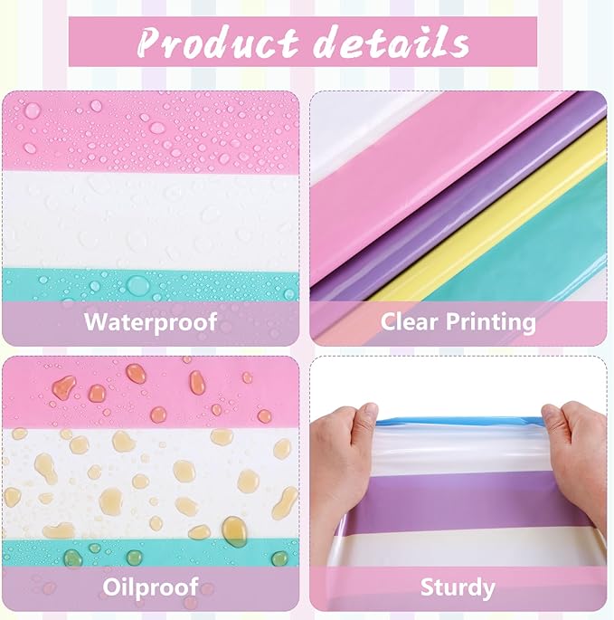 Kesfey 3 Packs Rainbow Striped Table Cloth 54 x 108 Inches Pastel Rainbow Party Table Covers Disposable Plastic Ice Cream Pastel Tablecloths Waterproof Rectangle Birthday Tablecover for Baby Shower