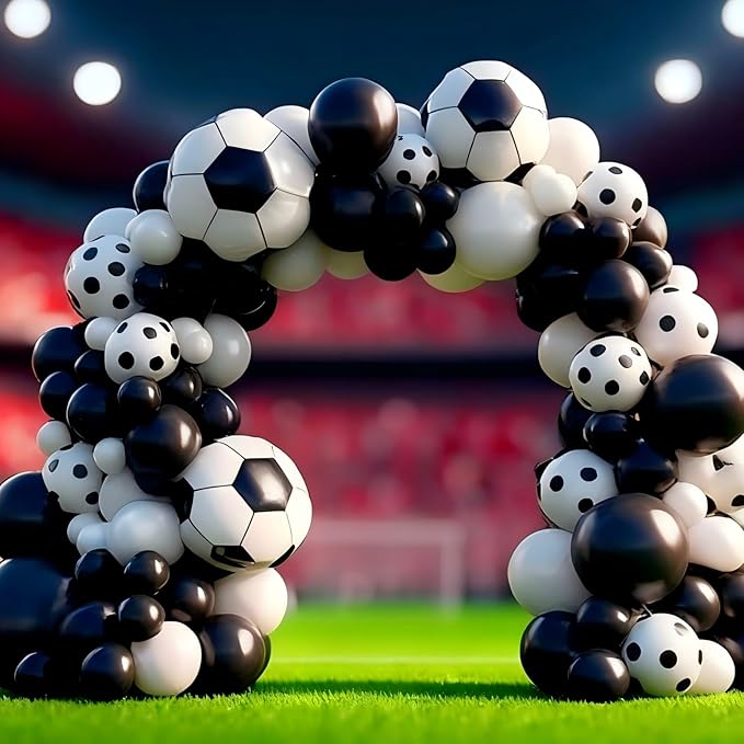 Soccer Party Decorations, Soccer Balloon Garland Arch Kit, Black White Football Print Balloons with Soccer Foil Balloons for Sports Fan Birthday Soccer Theme Party Decorations