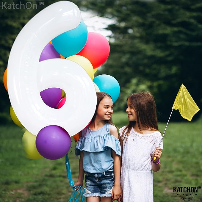 KatchOn, Giant White Number 6 Balloon - 40 Inch | 6th Birthday balloon for 6th Birthday Decorations | Six balloon Number | 6 Year Old Balloons for 6 Year Decorations