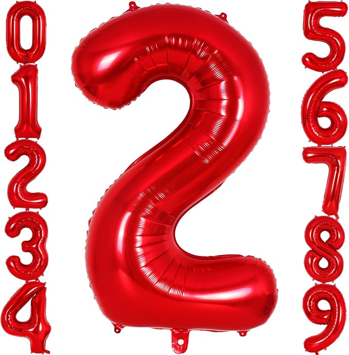 Red Number 2 Balloon 40 Inch, Big Large Foil Helium Number Balloons, Jumbo Giant Mylar Number 2 Balloons for 2 Year Old Birthday Red Party Decorations Supplies Anniversary