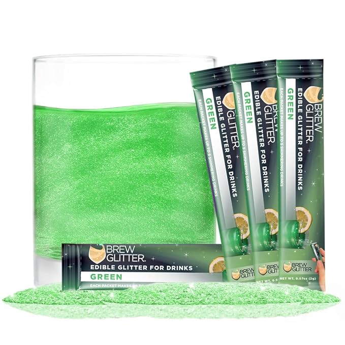 Brew Glitter Green Edible Drink Glitter 4 x 2g Packets for Cocktails, Beer, Wine & Beverages