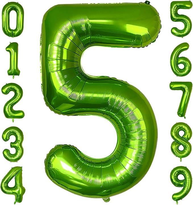 40 Inch Green Number Balloon 5, Large Number Foil Balloons Mylar for Girl Boy Birthday Party Celebration Decorations Supplies, Digital Balloons for Wedding Anniversary Events Decorations