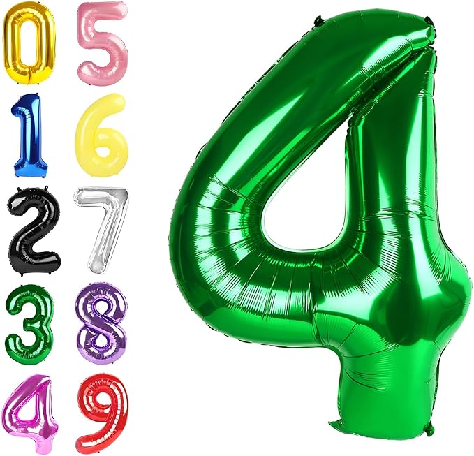 Number 4 Balloons, 40 Inch Foil 4 Balloons for Birthday Party Decoration, Dark Green Number 4 Ballon for 4, 14, 24, 54 Celebration, Birthday, Christmas, Anniversary Decor