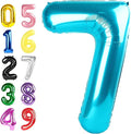 7 Number Balloons Light Blue, 17th Birthday Decorations For Boys And Girls, 40 Inch Big Balloons for 7, 17, 27, 70 Birthday, Wedding Anniversary, Christmas, New Year, Halloween Party Decor