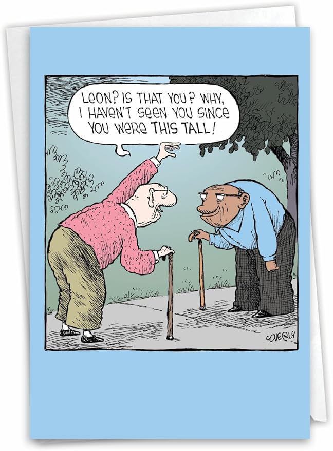 NobleWorks - 1 Humor Birthday Card with Envelope - Funny Cartoons for Birthday Greetings, Celebration Notecard - This Tall C9292BDG