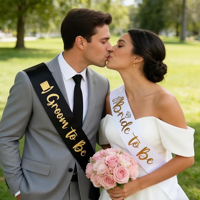 2 Pack Bride and Groom to be Sash Set Bachelorette Party Bridal Shower Decorations and Accessories Gifts for Bride Wedding Engagement Party Photobooth Props.