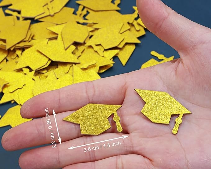ONLYKXY 100pcs Graduation Cap Table Confetti Decor Glitter Graduation Hat Decoration for High School College Grad Party Decor Chocolate Favor Envelope Decal Scatter Bless Confetti (Gold)