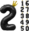 Black Number 2 Balloon with Crown, 40 inch Black Number Balloon 2nd Birthday Party Decoration Black Crown Balloons 0-9 for Birthday Party Anniversary Decorations Supplies