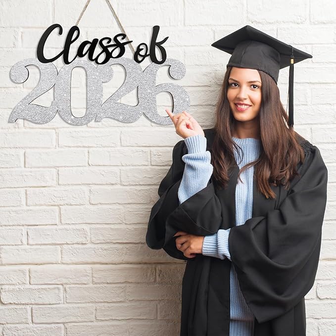 Graduation Decorations 2026 Wood Sign Sliver Class of 2026 Photo Props for College High School Graduation Party Supplies