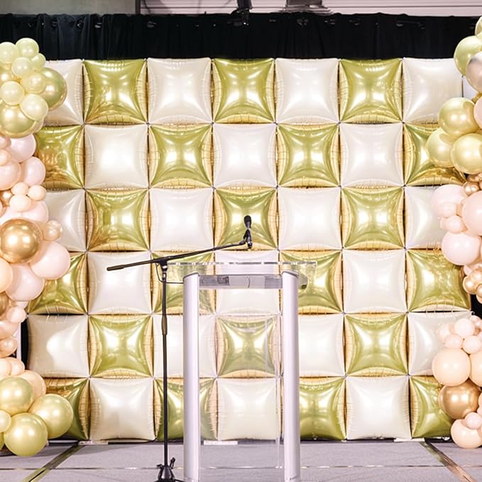 White Gold Square Foil Balloons, 25PCS Double Sided Cream Metallic Gold Square Balloons Backdrop Wall Beige Gold Elegant Balloon Background Decorations for Boho Birthday Wedding Engagement Baby Shower