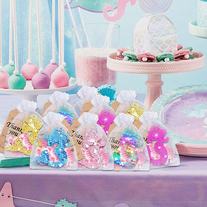 CiciBear 25 Pack Mermaid Double-Deck Flip Sequin Keychains for Sea Themed Party Favors, Birthday,Carnival,Goodie Bag Stuffers, Anniversary,5 Colors