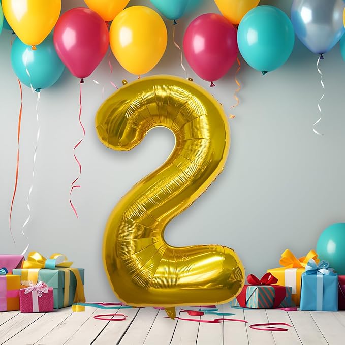 40 Inch Large Gold Number Celebration and Decoration Balloon for Birthday Parties, Graduations, Anniversaries, Weddings, Photo Shoots, Special Events - Helium Foil Mylar (Gold Number 2)