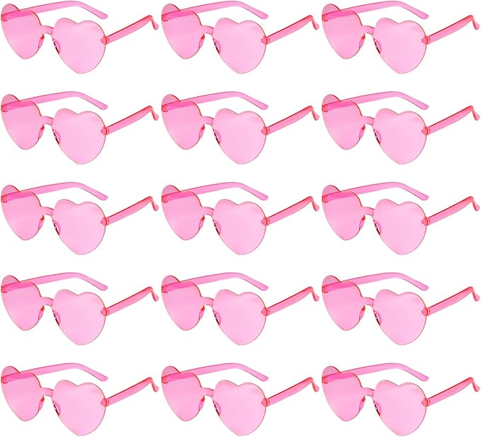 PLULON Heart Sunglasses for Women 5/12/25 Pcs, Heart Glasses Valentine Day Rimless Shaped Candy Color Fun Glasses Party Favor