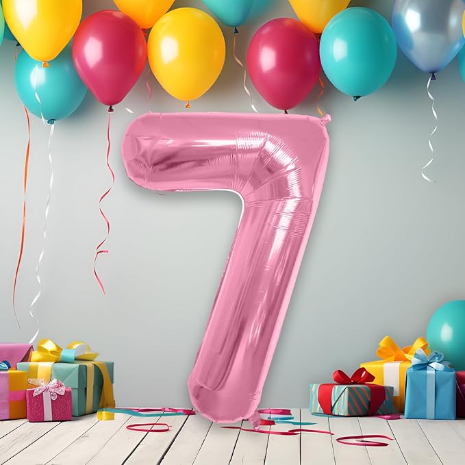 40 Inch Large Pink Number Celebration and Decoration Balloon for Birthday Parties, Graduations, Anniversaries, Weddings, Photo Shoots, Special Events - Helium Foil Mylar (Pink Number 7)