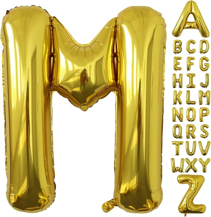 Letter Balloons Gold Party Balloon - 40 Inch Large Gold Letter M Balloon, Letter Balloon Birthday Decorations, Balloon for Women Men Anniversary Party Decorations Supplies