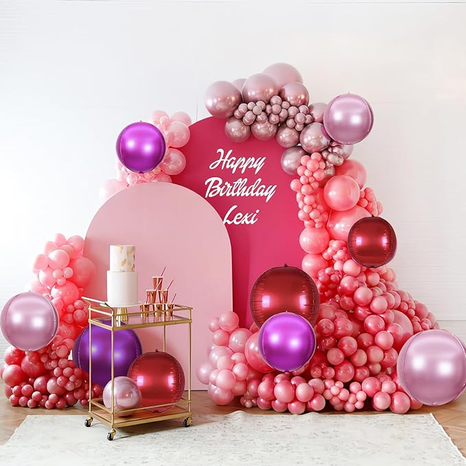 15PCS Red Pink Round Foil Balloons, 22" 15" 10" Large 4D Ball Balloons Red Hot Pearl Pink Mirror Sphere Balloon for Valentines Day Wedding Women Girls Birthday Party Ceiling Decorations