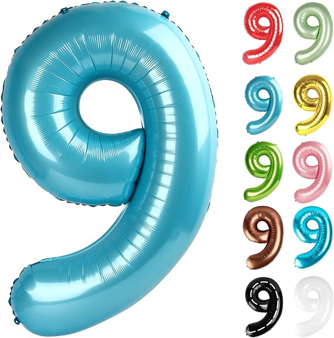 Pearlescent Blue Number 9 Balloon 40 Inch, 9 Balloon Number, 9th Birthday Decorations, Pearlescent Blue Party Supplies for Boys Girls