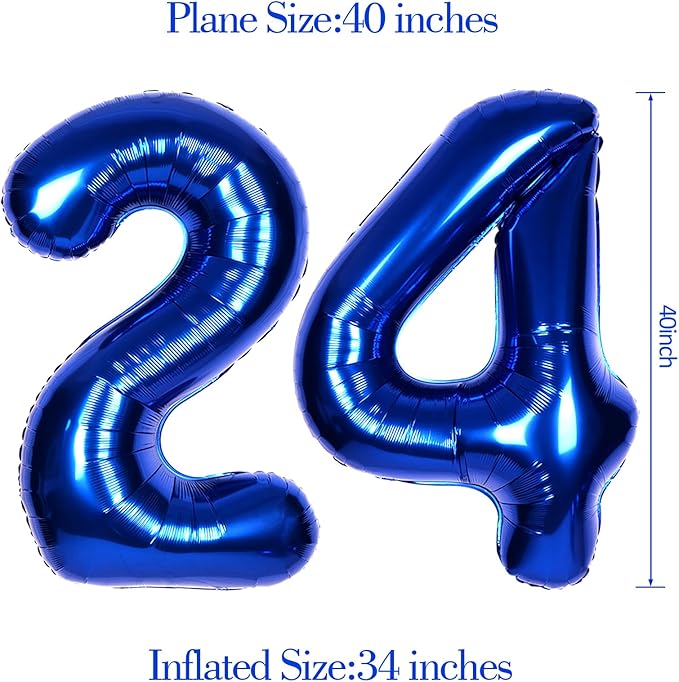 40Inch Navy Blue Number 24 Balloon Large Helium Royal Blue Number Balloons 0-9 Giant Digital 24th Foil Mylar Big Party Balloon for Boy Birthday Party Anniversary Graduation Decorations