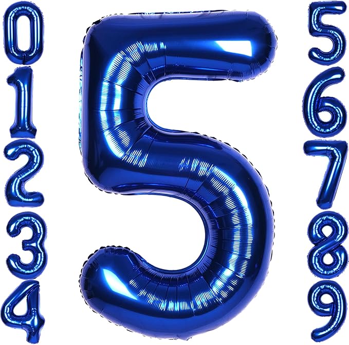 40Inch Navy Blue 5 Balloon Number Large Helium Royal Blue Number Balloons 0-9 Giant Digital 5th Foil Mylar Big Party Balloon for Boy Birthday Party Anniversary Graduation Decorations