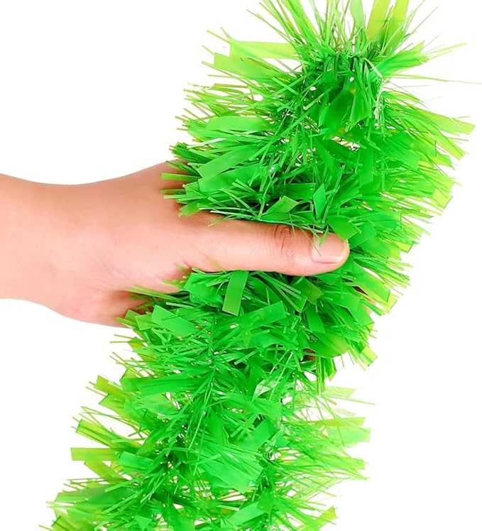 33FT Christmas Tinsel Garland Lime Green Metallic Hanging Twisted Garland for Christmas Tree Fireplace Mantle Xmas Party Home Decoration