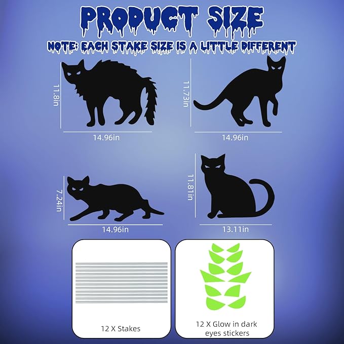 Halloween Decorations Outdoor Yard Signs,6Pcs Flordeluna Black Cat Halloween Yard Signs with Stakes, Scary Silhouette with Glow in Dark Eyes for Outdoor Yard Lawn Patio Garden Halloween Decor