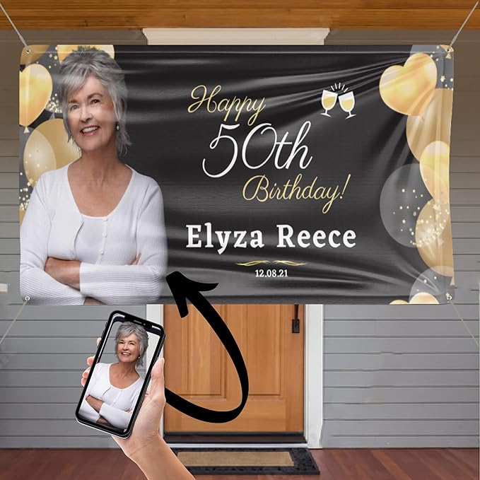 Custom Happy Birthday Vinyl Banner Sign, Personalized Party Backdrop, Gift, and Decoration - From NiceMemoryLLC. (Style-08)