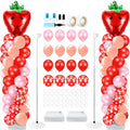 Kasyat 2 Set Strawberry Party Balloon Column Stand Kit Strawberry Red and Pink Foil Balloons Arch Garland Kit for Berry Sweet First Theme Baby Shower Birthday Party Decorations