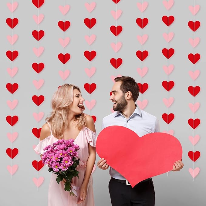 Capoda 8 Pcs Valentine's Day Party Decorations Red Pink Solid Heart Garlands Romantic Hearts Hanging Banners for Sweet Day Birthday Wedding Anniversary Love Themed Party Supplies
