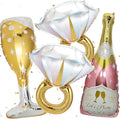 4 Pcs Bachelorette Balloons, Huge Rose Gold Champagne Bottle Diamond Ring Goblet Aluminum Foil Balloons for Bachelorette Party, Bridal Shower, Wedding, Engagement Party Decorations Supplies