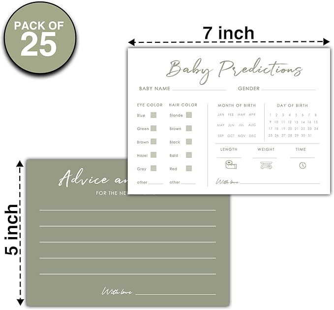 Baby Predictions and Advice Cards, 5" x 7" Minimalism Baby Shower Predictions Cards, Daily Party Games & Activities Favors for Newparents - G05
