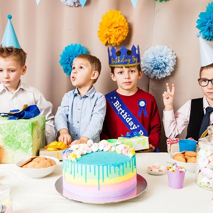 Birthday Boy Crown Party Set Birthday Boy Hat King Crown Party Dress-Up Accessory Supplies for BirthdayParty Decoration