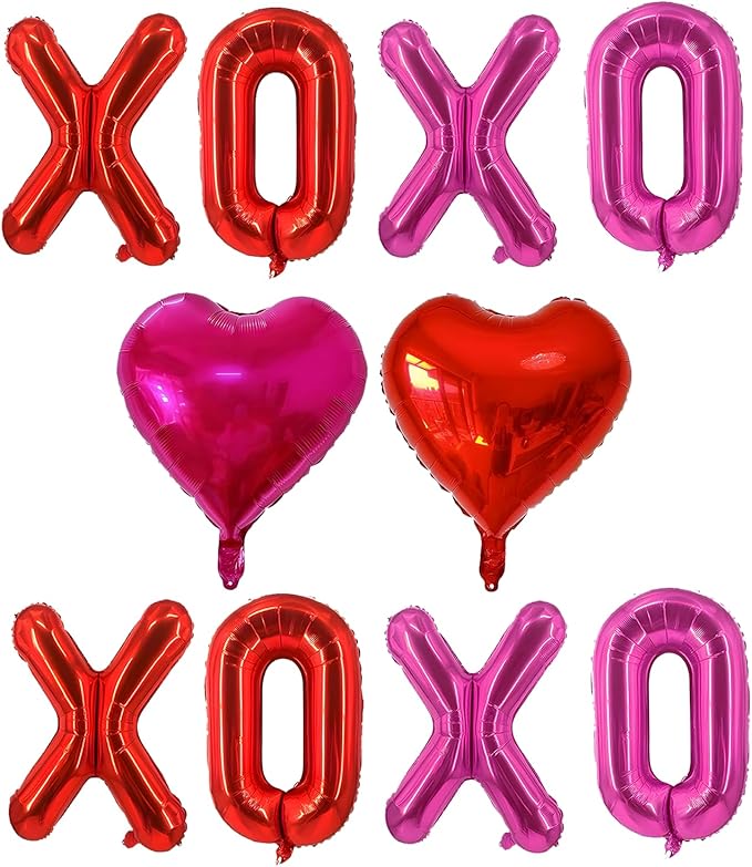 YQUQWN 10 PCS Valentine's Day Balloon Set Includes XOXO Letter Heart BalloonsValentines Day Party Decorations Galentines Events Proposal Setups Wedding Backdrops