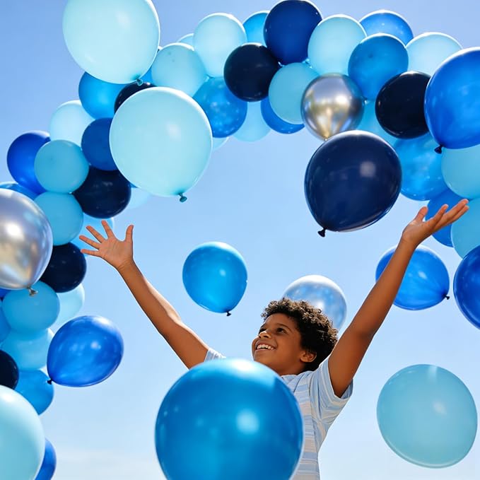 300 Pcs Blue Balloon Metal Blue Balloons, 12 Inch Navy Blue Light Blue Baby Blue Bulk Latex Balloon, for Birthdays Weddings Baby Shower Party Decorations