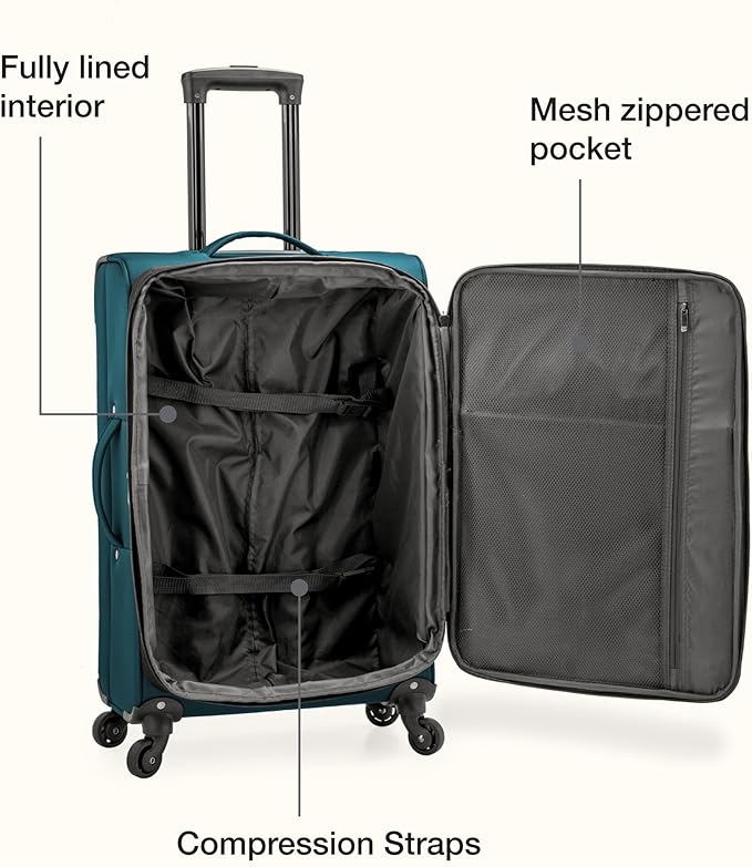 U.S. Traveler Anzio Softside Expandable Luggage with Spinner Wheels, Teal, 22-Inch Carry-on