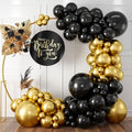 Black and Gold Balloon Garland Kit, Metallic Gold and Black Balloon Arch Kit, Black and Gold Balloons Different Sizes 18/12/10/5 inch for Graduation Birthday Anniversary Bachelorette Party Decorations