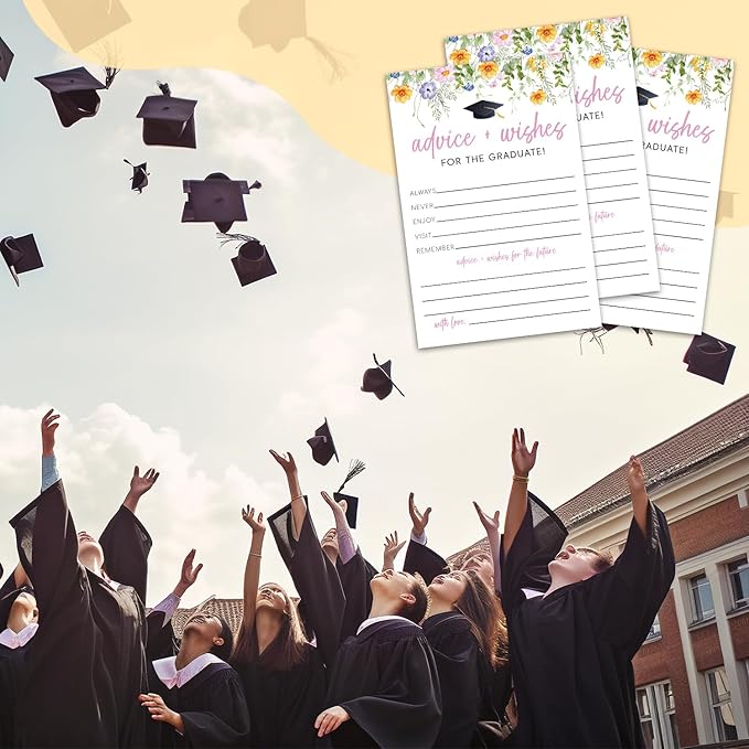 Graduation Advice and Wishes Cards, Modern Advice Cards For The Graduate, Floral Grad Party Announcement Graduate Card, Grad Party Games Decorations Supplies (20 Pack)